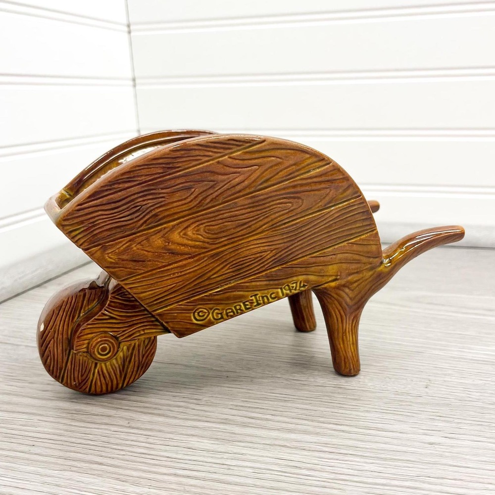 1974 Ceramic Wheelbarrow Plant Holder - Vintage Handmade Rustic Vase Signed Jo - Picture 7 of 7